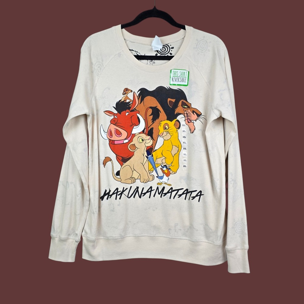 Disney Lion King Long Sleeve Ivory Reversible Sweatshirt Size XL NWT